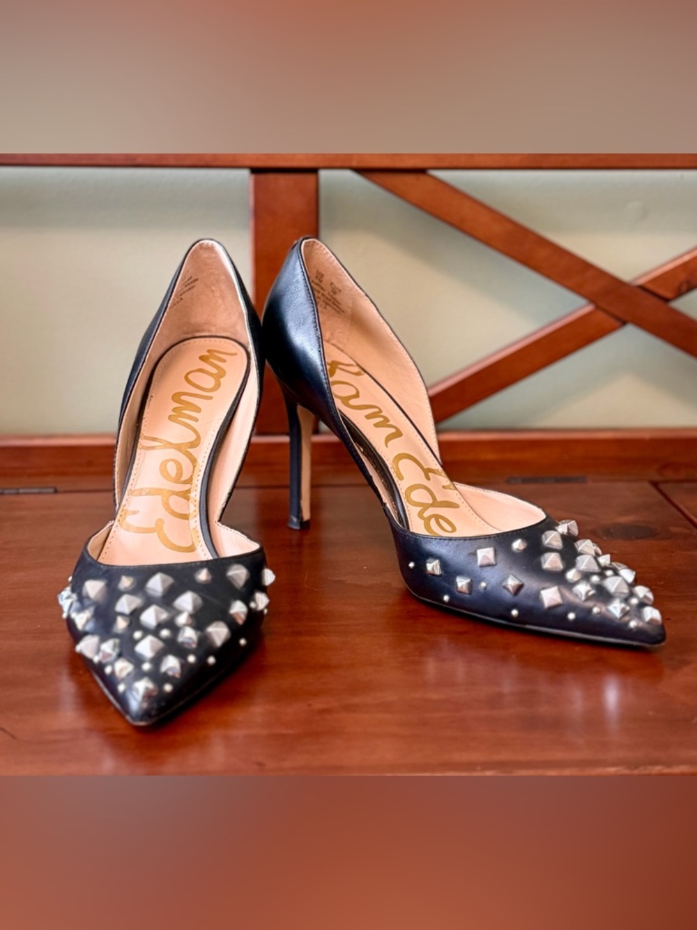 Sam Edelman Black Pointed-Toe Pumps with Silver Studs